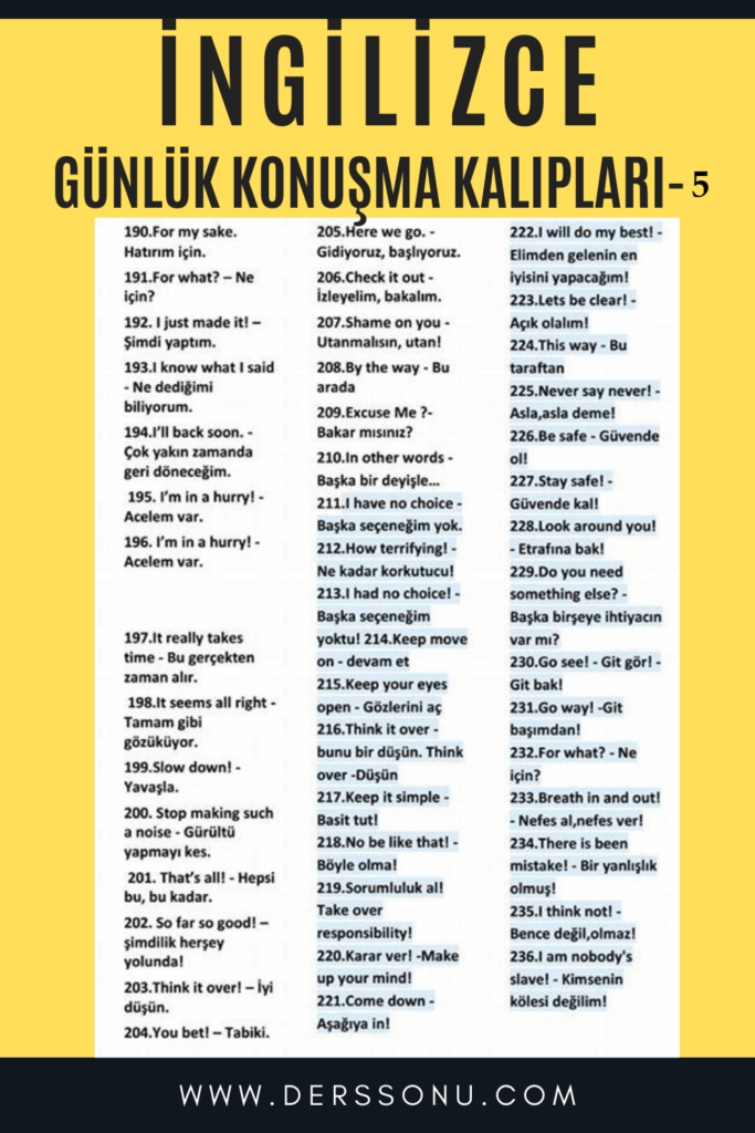 İngilizce Günlük Konuşma Kalıpları 5 – 5