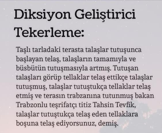 Diksiyon Geliştirici Tekerleme Örnekleri 4 – Tekerleme 2