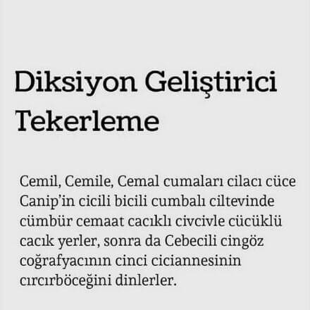 Diksiyon Geliştirici Tekerleme Örnekleri 3 – Tekerleme 3